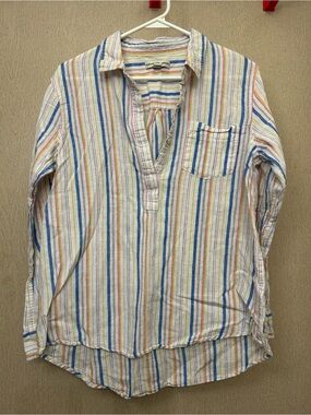 Alexander Jordan - Rainbow Striped Cotton Linen Blouse - Size L